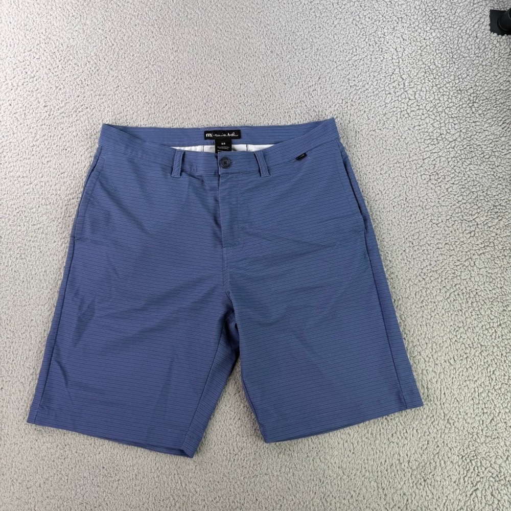 Travis Mathew Shorts Mens 34 Blue Striped Performance Hybrid Golf Casual 9848